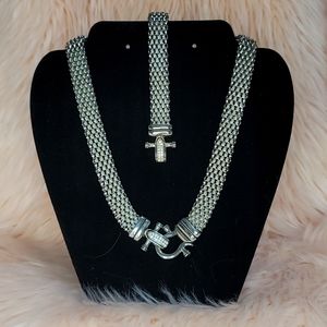 Gorgeous equestrian style stainless steel and cz necklace and bracelet set.